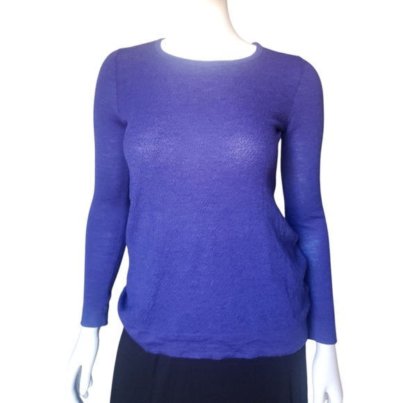Kenar Sweaters - KENAR Womens Extra Fine Merino Wool Long Sleeve Pull Over Blouse Blue Sz Medium
